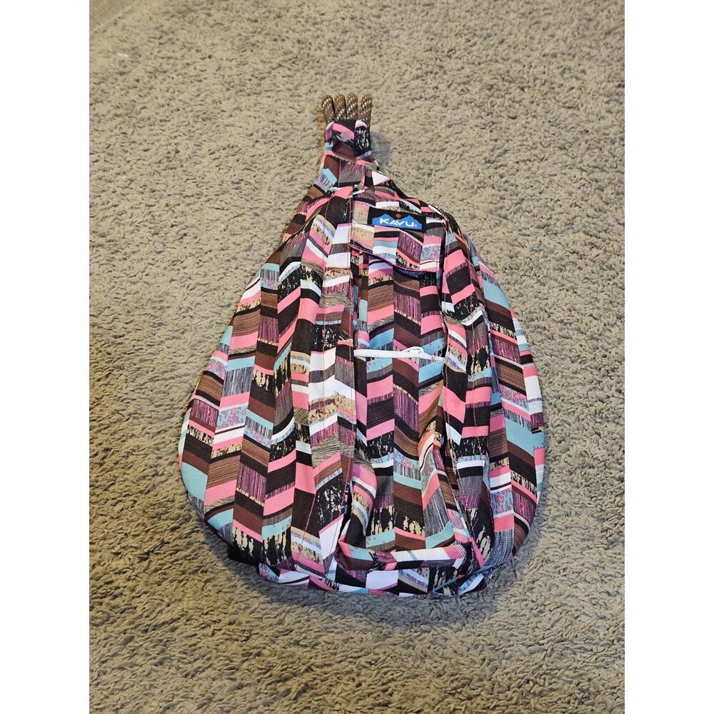 KAVU Rope Sling Bag Crossbody Shoulder Hiking Backpack Pink Teal Brown